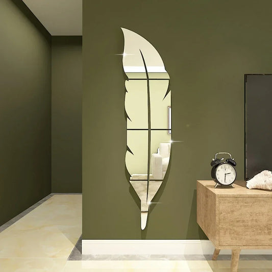 3D Dancing Feathers Mirror Wall Stickers – Acrylic Modern DIY Home Decoration
