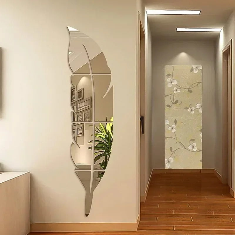 3D Dancing Feathers Mirror Wall Stickers – Acrylic Modern DIY Home Decoration