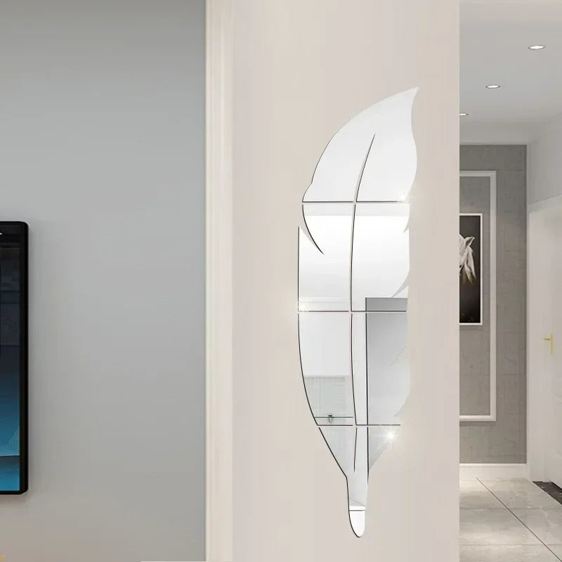 3D Dancing Feathers Mirror Wall Stickers – Acrylic Modern DIY Home Decoration