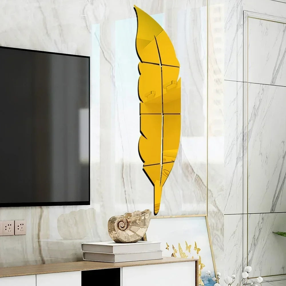 3D Dancing Feathers Mirror Wall Stickers – Acrylic Modern DIY Home Decoration